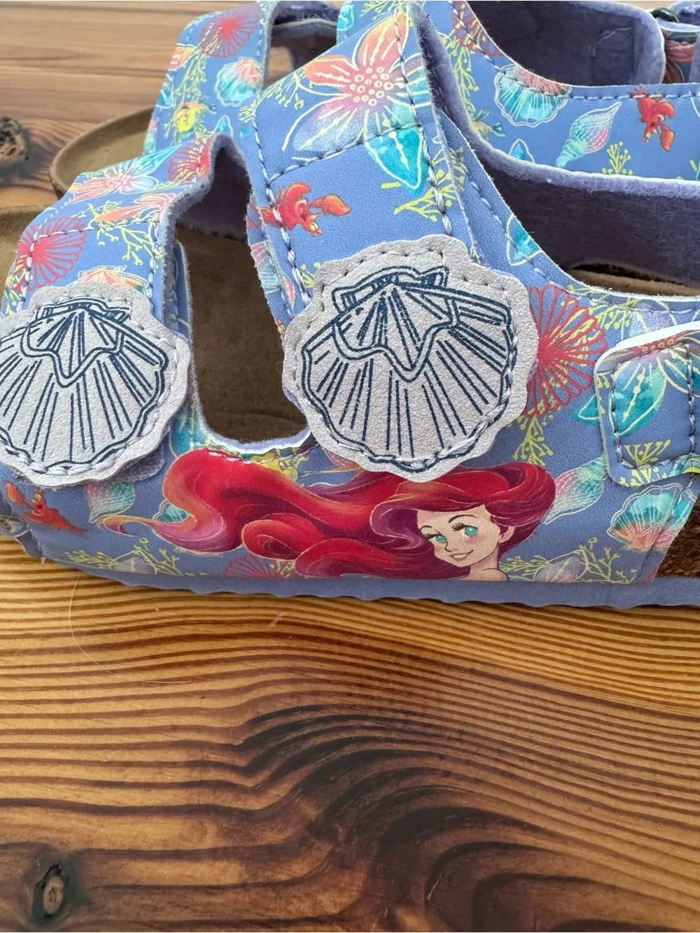 Girls' Blue Ariel Little Mermaid Print Adjustable Sandals size 12 never worn